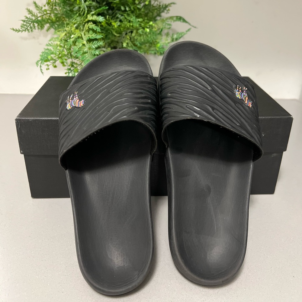 Paul Smith Black Slide Sandals with Vibrant Zebra Design